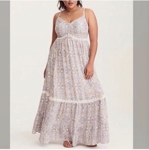 Torrid Blue and Cream Sleeveless Long Maxi Dress